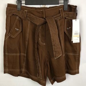 Calvin Klein Linen Blend shorts New Size S Brown stretch NWT Tie Belt